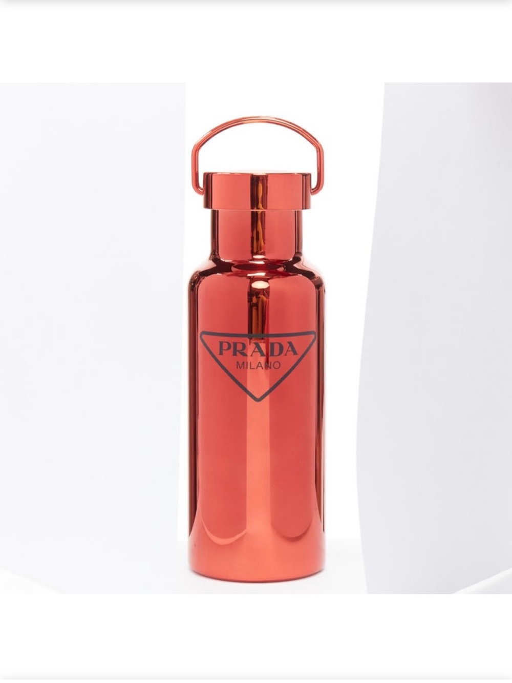 PRADA Shiny Red Metal water Bottle black logo gift holiday